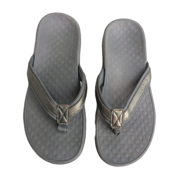 Vionic Women's Tide Flip Flop Sandal Athletic Pewter Metallic Leather Gray Sz 7 - Picture 3 of 8